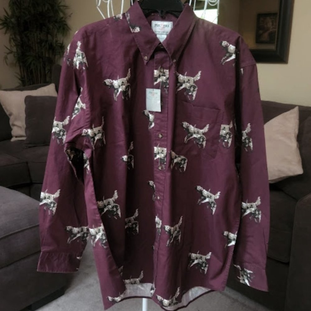 NWT Fox Fire Mens button down dog print shirt sz small